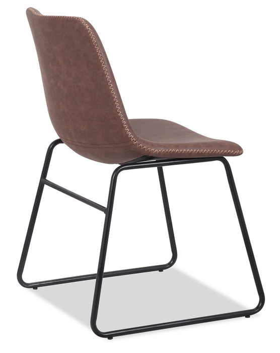 Chaise de salle à manger Tess en tissu d’apparence cuir et en métal - brune