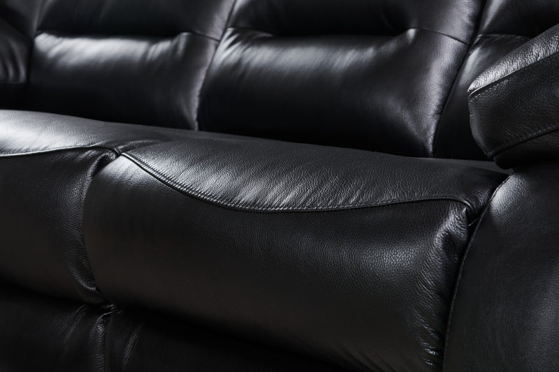 Sofa inclinable Toreno de 86 po en cuir véritable - noir
