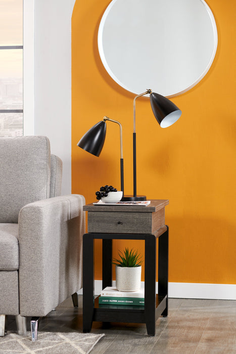 Table de fauteuil Torry de 13,75 po avec tiroir - gris vieilli