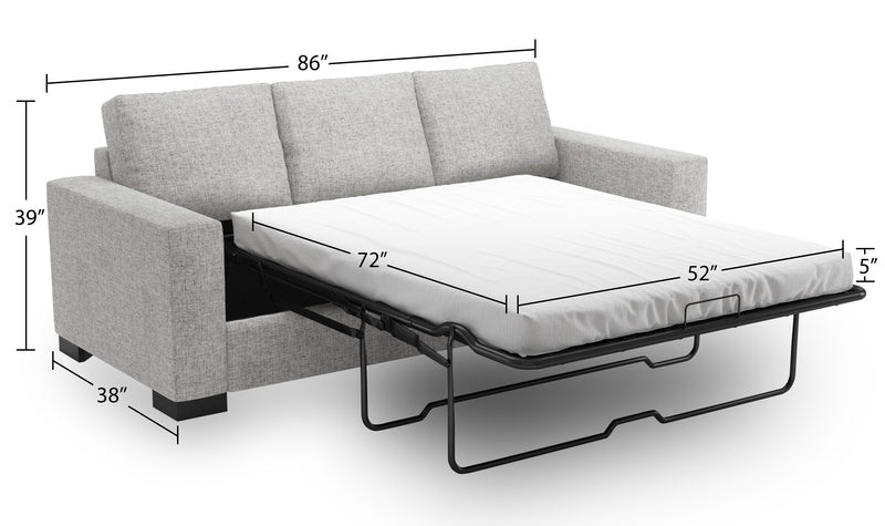 Sofa-lit personnalisable Track de Sofa Lab de 85 po fabriqué au Canada en tissu d’apparence lin avec accoudoirs rectilignes - gris Luna Domino