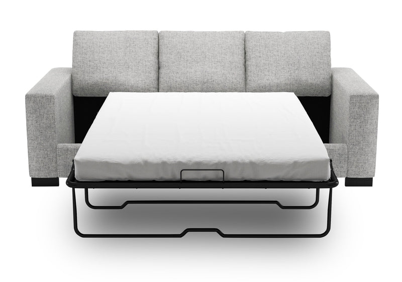 Sofa-lit personnalisable Track de Sofa Lab de 85 po fabriqué au Canada en tissu d’apparence lin avec accoudoirs rectilignes - gris Luna Domino