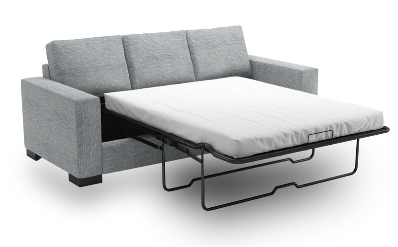 Sofa-lit personnalisable Track de Sofa Lab de 85 po fabriqué au Canada en tissu d’apparence lin avec accoudoirs rectilignes - gris Luna Pewter