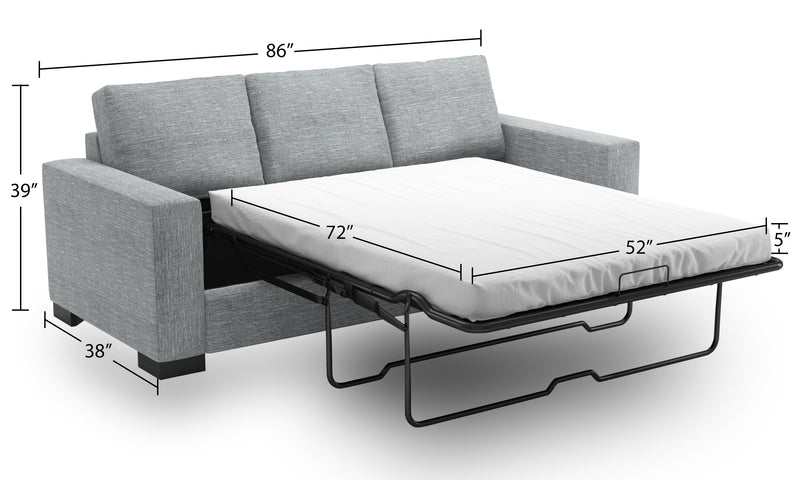 Sofa-lit personnalisable Track de Sofa Lab de 85 po fabriqué au Canada en tissu d’apparence lin avec accoudoirs rectilignes - gris Luna Pewter