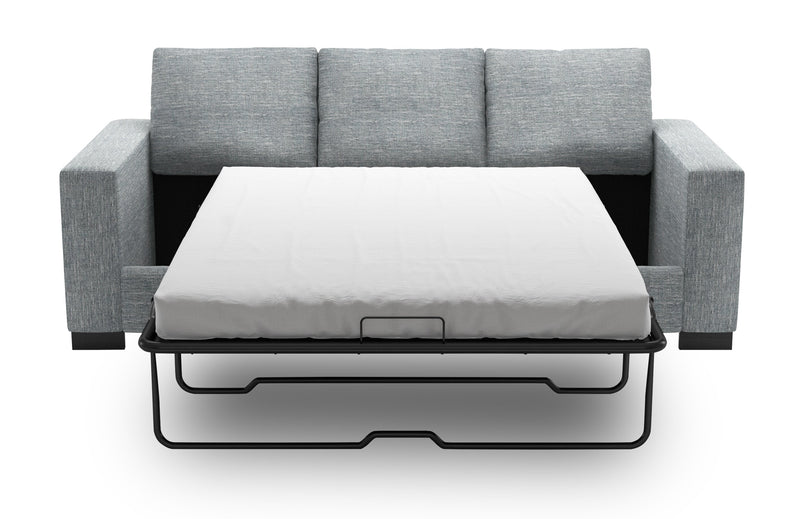 Sofa-lit personnalisable Track de Sofa Lab de 85 po fabriqué au Canada en tissu d’apparence lin avec accoudoirs rectilignes - gris Luna Pewter