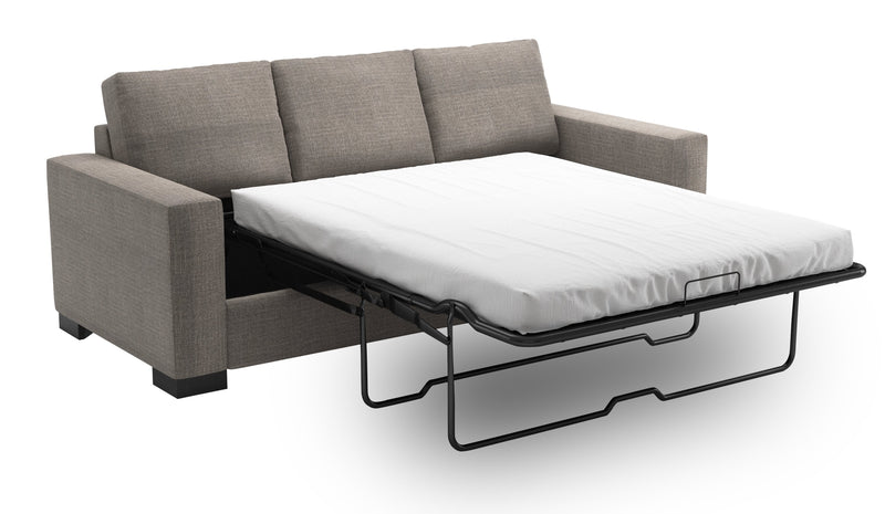 Sofa-lit personnalisable Track de Sofa Lab de 85 po fabriqué au Canada en tissu d’apparence lin avec accoudoirs rectilignes - gris Luna Smoke