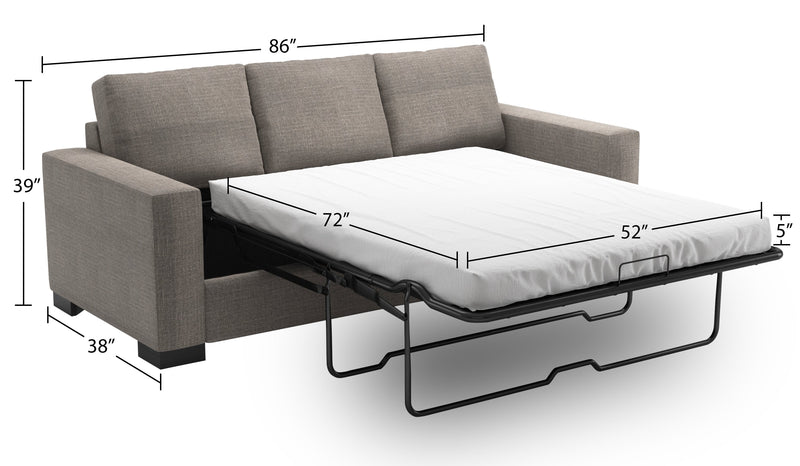 Sofa-lit personnalisable Track de Sofa Lab de 85 po fabriqué au Canada en tissu d’apparence lin avec accoudoirs rectilignes - gris Luna Smoke