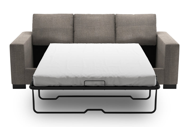 Sofa-lit personnalisable Track de Sofa Lab de 85 po fabriqué au Canada en tissu d’apparence lin avec accoudoirs rectilignes - gris Luna Smoke