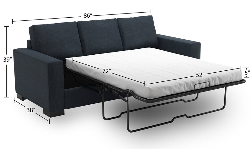 Sofa-lit personnalisable Track de Sofa Lab de 85 po fabriqué au Canada en tissu d’apparence lin avec accoudoirs rectilignes - bleu Luna Sailor