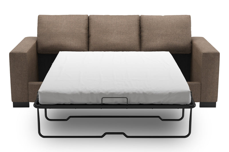 Sofa-lit personnalisable Track de Sofa Lab de 85 po fabriqué au Canada en tissu d’apparence lin avec accoudoirs rectilignes - brun Luna Praline