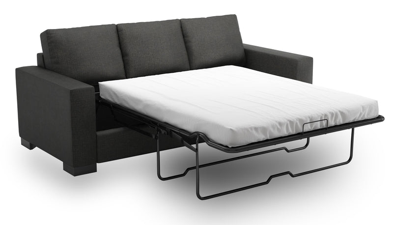 Sofa-lit personnalisable Track de Sofa Lab de 85 po fabriqué au Canada en tissu d’apparence lin avec accoudoirs rectilignes - gris Luna Kohl
