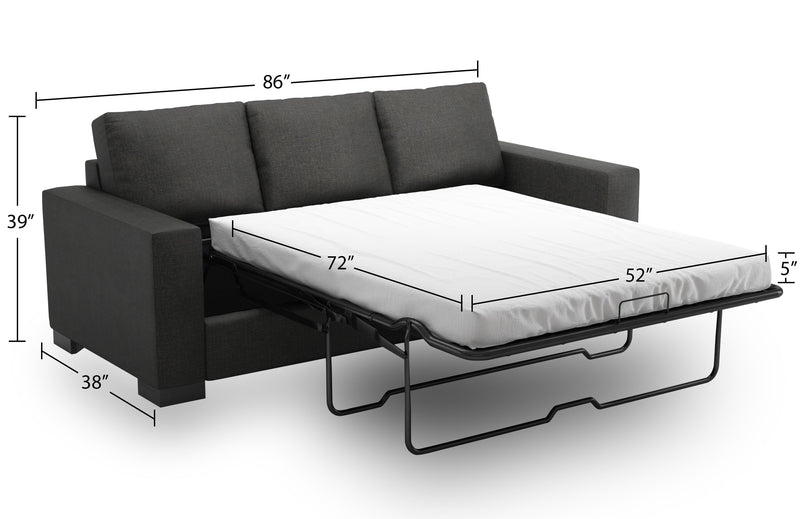 Sofa-lit personnalisable Track de Sofa Lab de 85 po fabriqué au Canada en tissu d’apparence lin avec accoudoirs rectilignes - gris Luna Kohl