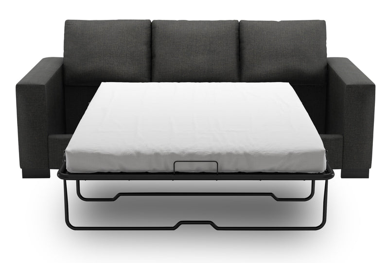 Sofa-lit personnalisable Track de Sofa Lab de 85 po fabriqué au Canada en tissu d’apparence lin avec accoudoirs rectilignes - gris Luna Kohl