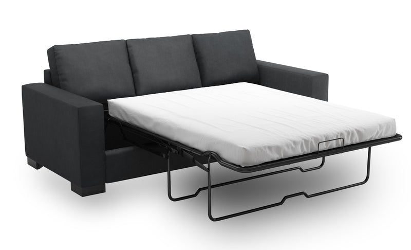 Sofa-lit personnalisable Track de Sofa Lab de 85 po fabriqué au Canada en tissu d’apparence lin avec accoudoirs rectilignes - gris Pax Pepper