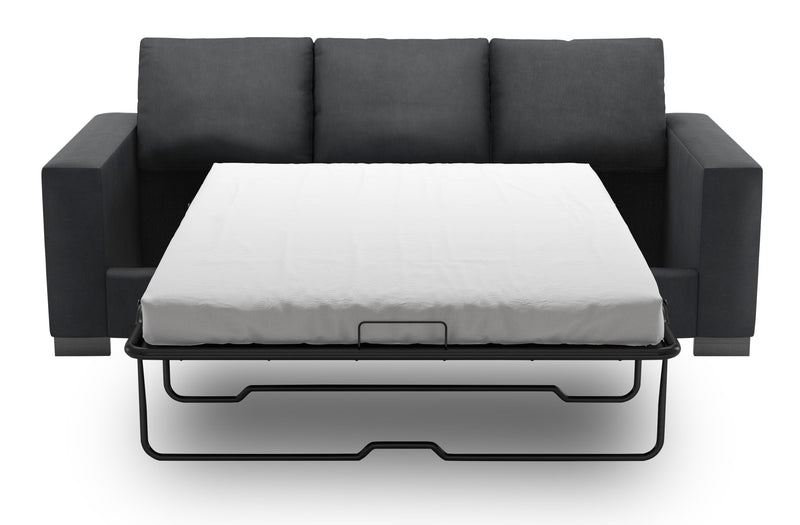 Sofa-lit personnalisable Track de Sofa Lab de 85 po fabriqué au Canada en tissu d’apparence lin avec accoudoirs rectilignes - gris Pax Pepper
