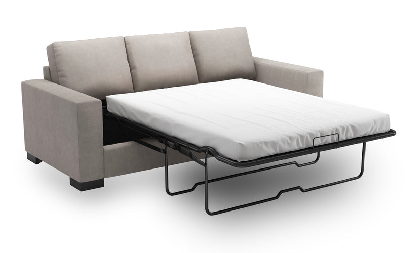Sofa-lit personnalisable Track de Sofa Lab de 85 po fabriqué au Canada en tissu d’apparence lin avec accoudoirs rectilignes - gris Pax Slate