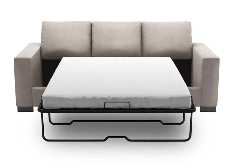 Sofa-lit personnalisable Track de Sofa Lab de 85 po fabriqué au Canada en tissu d’apparence lin avec accoudoirs rectilignes - gris Pax Slate