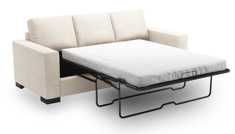 Sofa-lit personnalisable Track de Sofa Lab de 85 po fabriqué au Canada en tissu de chenille avec accoudoirs rectilignes - beige Luxury Sand