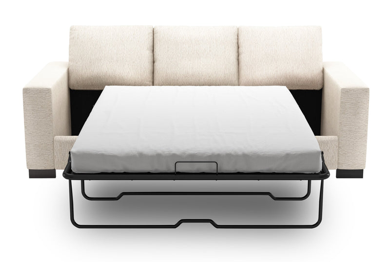 Sofa-lit personnalisable Track de Sofa Lab de 85 po fabriqué au Canada en tissu de chenille avec accoudoirs rectilignes - beige Luxury Sand