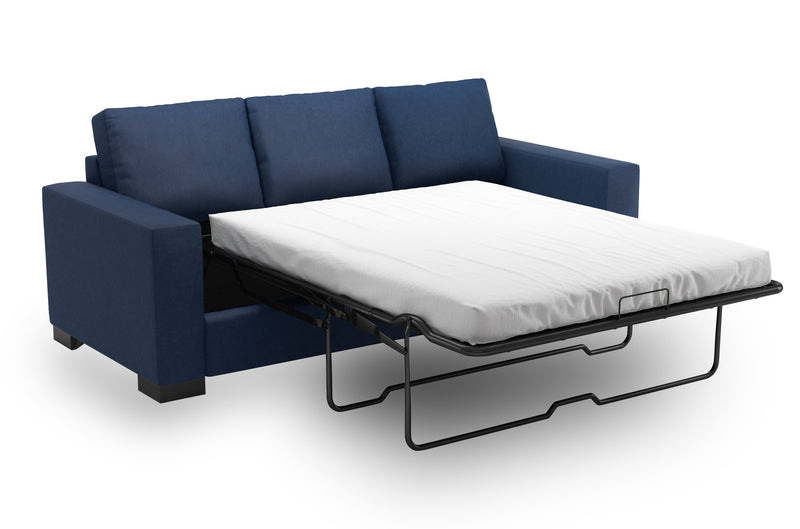 Sofa-lit personnalisable Track de Sofa Lab de 85 po fabriqué au Canada en tissu d’apparence lin avec accoudoirs rectilignes - bleu Pax Navy