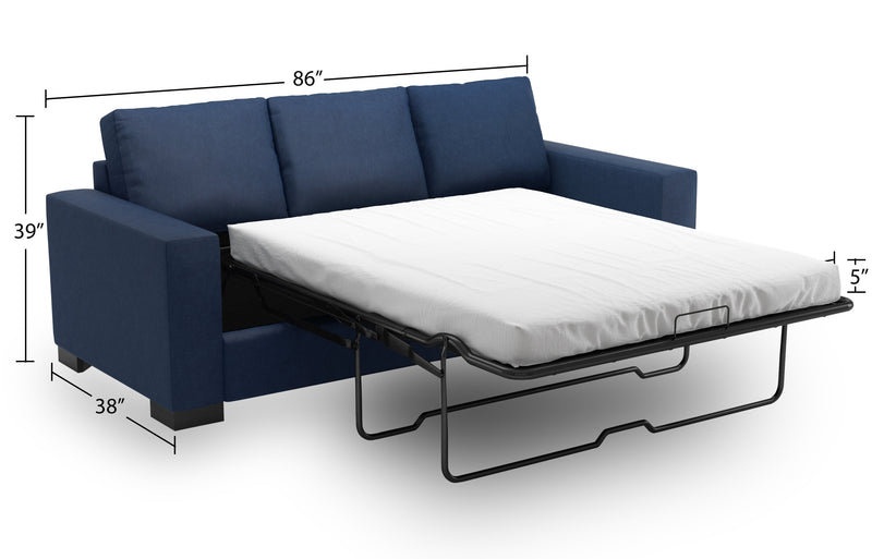Sofa-lit personnalisable Track de Sofa Lab de 85 po fabriqué au Canada en tissu d’apparence lin avec accoudoirs rectilignes - bleu Pax Navy