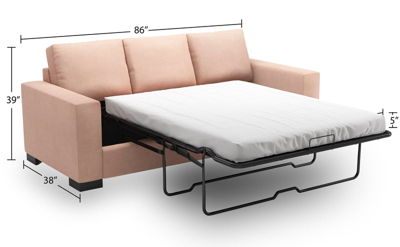 Sofa-lit personnalisable Track de Sofa Lab de 85 po fabriqué au Canada en tissu d’apparence lin avec accoudoirs rectilignes - rose Pax Rose