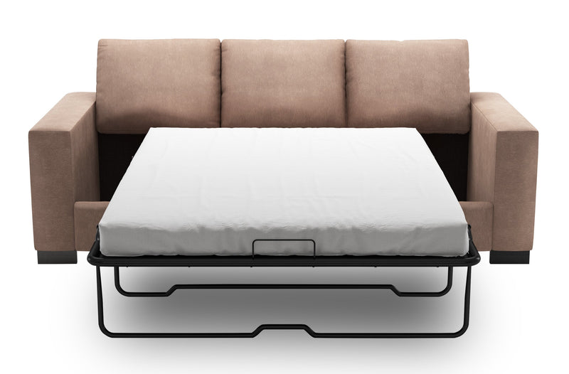 Sofa-lit personnalisable Track de Sofa Lab de 85 po fabriqué au Canada en tissu d’apparence lin avec accoudoirs rectilignes - brun Pax Wicker