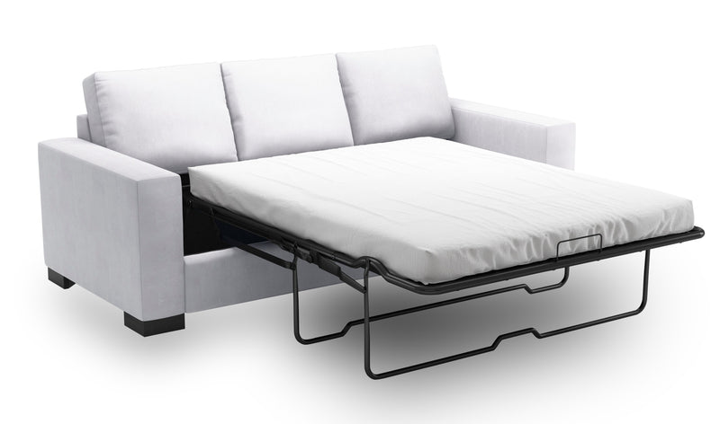 Sofa-lit personnalisable Track de Sofa Lab de 85 po fabriqué au Canada en tissu d’apparence lin avec accoudoirs rectilignes - blanc Pax Ice