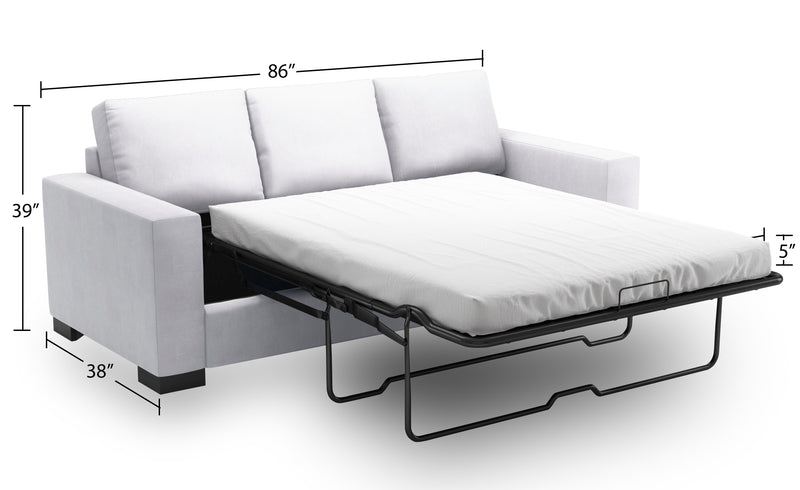 Sofa-lit personnalisable Track de Sofa Lab de 85 po fabriqué au Canada en tissu d’apparence lin avec accoudoirs rectilignes - blanc Pax Ice