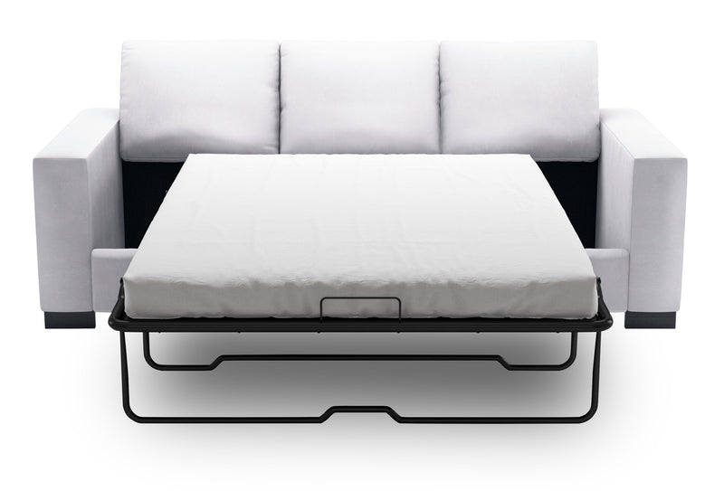 Sofa-lit personnalisable Track de Sofa Lab de 85 po fabriqué au Canada en tissu d’apparence lin avec accoudoirs rectilignes - blanc Pax Ice