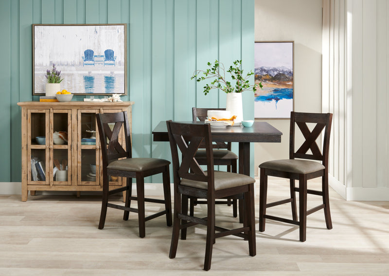 Ensemble Tribeca 5 pièces de hauteur comptoir avec table carrée de 40 po (L), base piédestal et 4 chaises - gris-brun