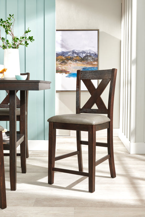 Ensemble Tribeca 5 pièces de hauteur comptoir avec table carrée de 40 po (L), base piédestal et 4 chaises - gris-brun