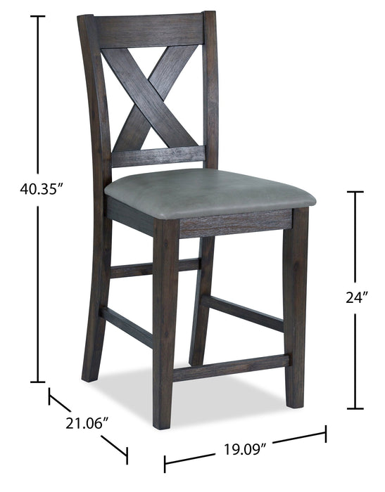 Chaise de salle à manger Tribeca de hauteur comptoir en tissu de cuir végétalien avec dossier entrecroisé - gris-brun