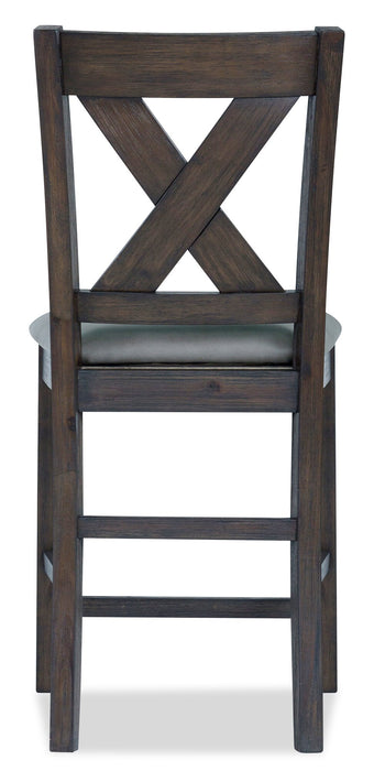 Chaise de salle à manger Tribeca de hauteur comptoir en tissu de cuir végétalien avec dossier entrecroisé - gris-brun