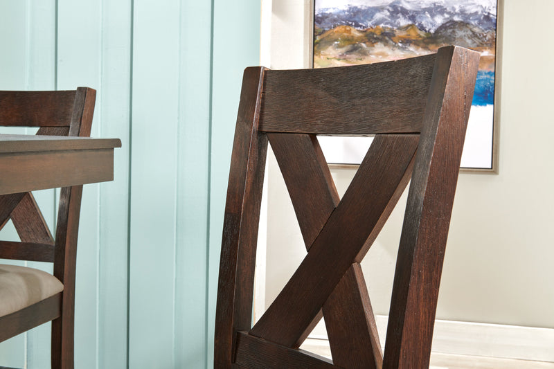 Chaise de salle à manger Tribeca de hauteur comptoir en tissu de cuir végétalien avec dossier entrecroisé - gris-brun