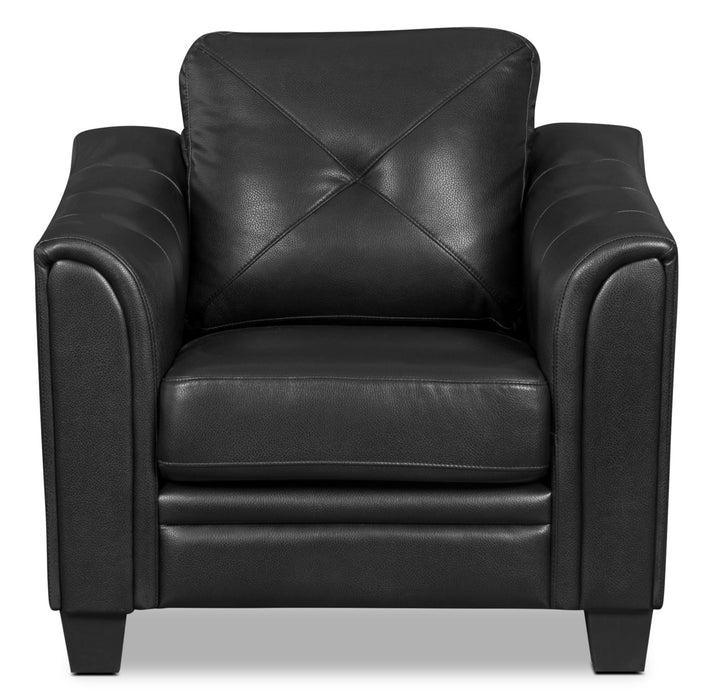 Sofa Andi de 40 po en tissu d’apparence cuir avec capitonnage - noir