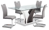 Ensemble de salle à manger Tuxedo 5 pièces avec table de 72 po (L), dessus en verre, base piédestal et 4 chaises - gris