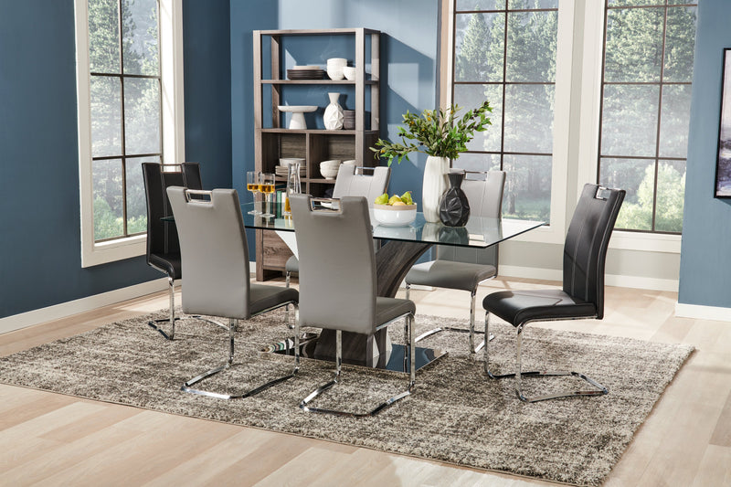 Chaise de salle à manger Tuxedo en tissu de cuir végétalien et en métal - noire