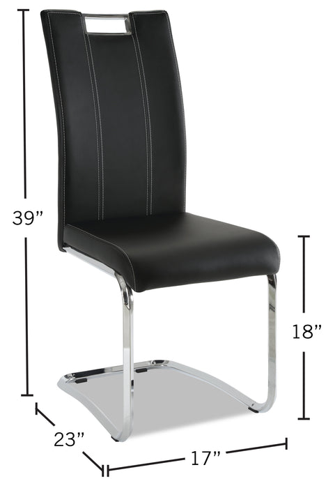 Chaise de salle à manger Tuxedo en tissu de cuir végétalien et en métal - noire