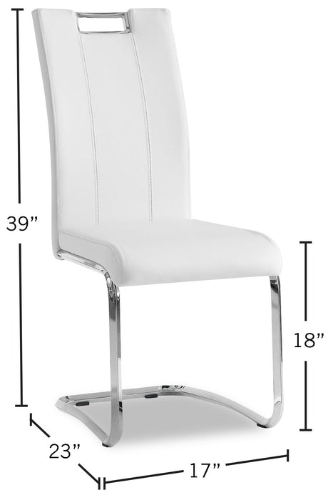 Chaise de salle à manger Tuxedo en tissu de cuir végétalien et en métal - blanche