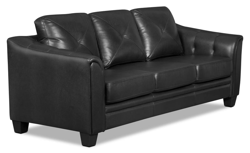Sofa Andi de 84 po en tissu d’apparence cuir avec capitonnage - noir