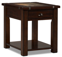 Table de bout rustique Roanoke de 22 po avec rangement et tablette - bois cerisier foncé et incrustation d’ardoise