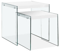 2 tables de bout gigognes modernes Waterford de 19,75 po - blanches avec pattes en verre