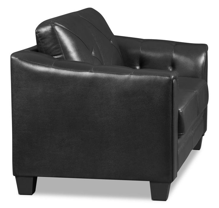 Causeuse Andi de 62 po en tissu d’apparence cuir avec capitonnage - noire