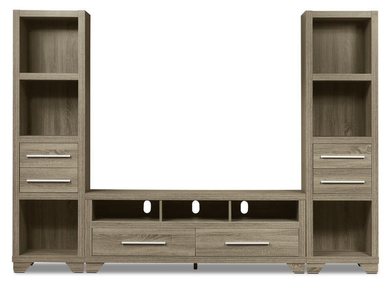 Meuble audio-vidéo Glendale 3 pièces de 99 po avec rangement et système de gestion des câbles pour téléviseurs jusqu’à 65 po - gris