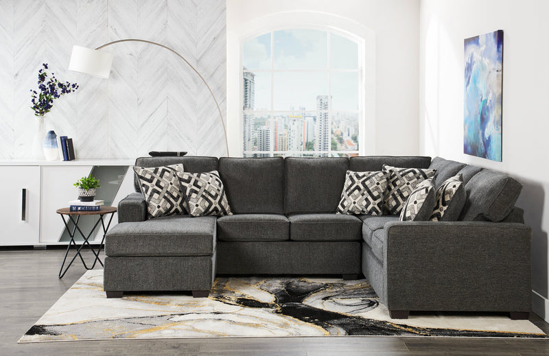 Sofa sectionnel de gauche Verona 2 pièces fabriqué au Canada en tissu d’apparence lin avec coussins amovibles - gris anthracite