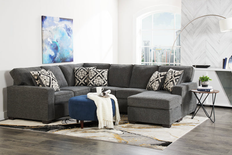 Sofa sectionnel de droite Verona 2 pièces fabriqué au Canada en tissu d’apparence lin avec coussins amovibles - gris anthracite