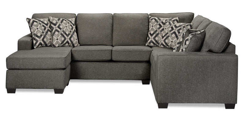 Sofa sectionnel de gauche Verona 2 pièces fabriqué au Canada en tissu d’apparence lin avec coussins amovibles - gris anthracite
