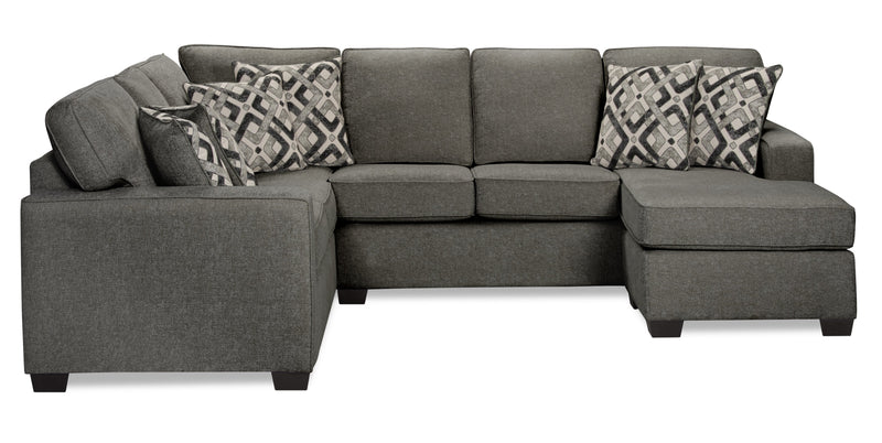 Sofa sectionnel de droite Verona 2 pièces fabriqué au Canada en tissu d’apparence lin avec coussins amovibles - gris anthracite
