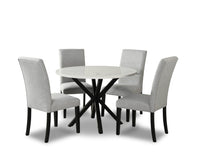 Ensemble de salle à manger Verona 5 pièces en métal avec table ronde de 42 po (L), dessus en marbre synthétique et 4 chaises - blanc