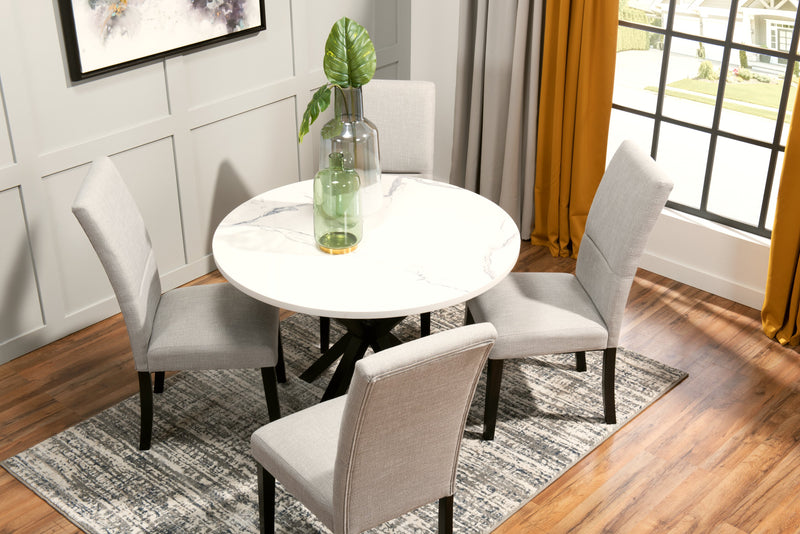 Ensemble de salle à manger Verona 5 pièces en métal avec table ronde de 42 po (L), dessus en marbre synthétique et 4 chaises - blanc